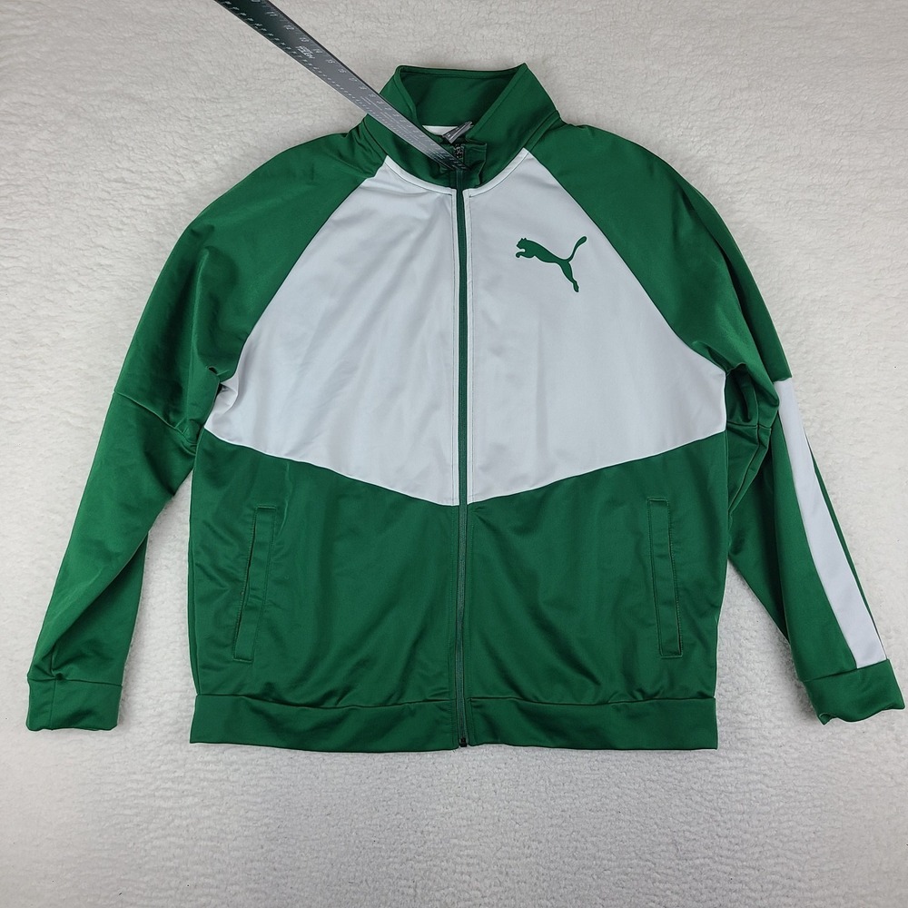 PUMA Sweater Mens 2XL XXL Green White Full Zip‎ Activewear Performance Tech Golf
